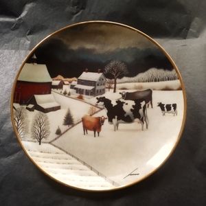 FRANKLIN MINT AMERICAN FOLK ART COLLECTION COW COLLECTOR PLATE COWS IN WINTER
